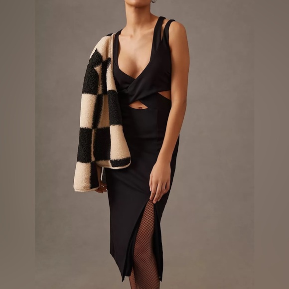 ANTHROPOLOGIE CUTOUT CROSSOVER MIDI DRESS (L) - Picture 3 of 16